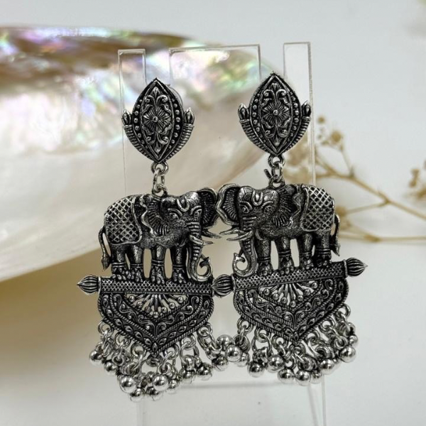 Oxidized Royal Elephant Fan Earrings