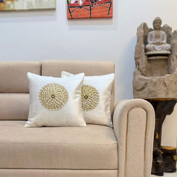 Regal Elegance: Beaded Cushion Covers
