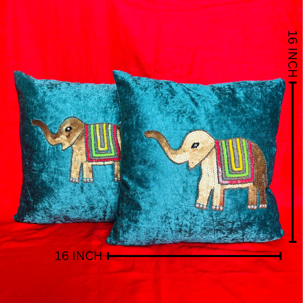 Teal Velvet Elephant Cushion Cover Set