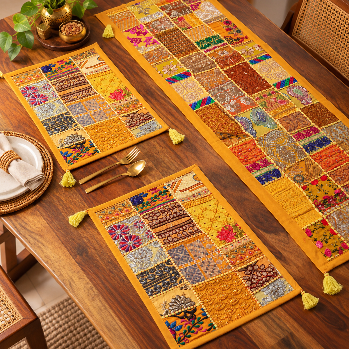 Dining Table Runners with Mats & Napkins - Block Print