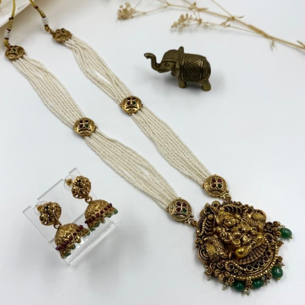 Gorgeous Temple Jewellery Set - Pearl Beaded with Jhumkas