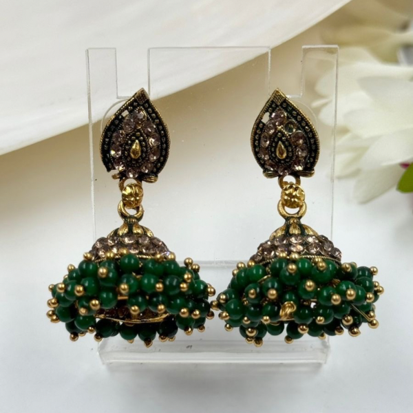 Emerald Green Beaded Jhumka Earrings