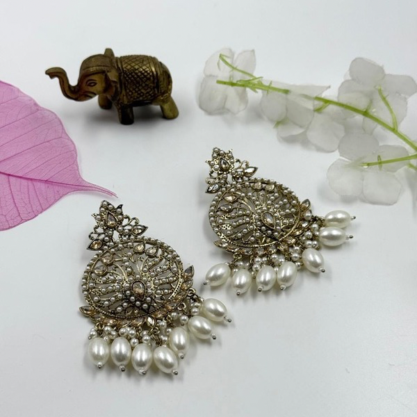 Dreamy Peacock Chandbali - White Pearl Radiance