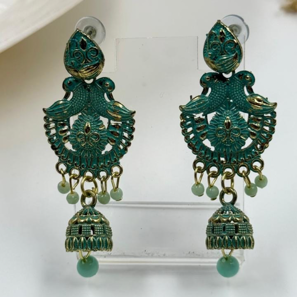 Mint Peacock Jhumka Earrings