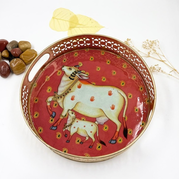 Red Elegance: Cow & Calf Tray Set