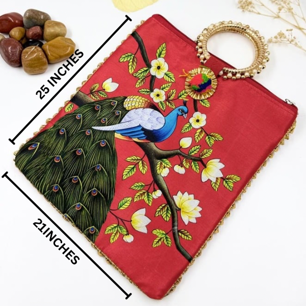 Elegant Red Peacock Potli