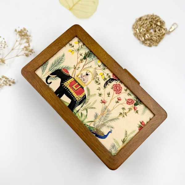 Wooden Art Clutch with Royal Safari Vibes
