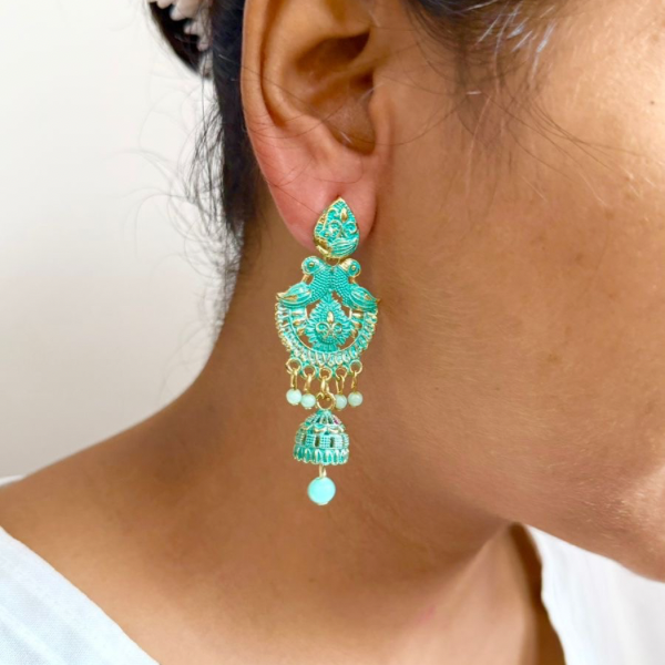 Mint Peacock Jhumka Earrings