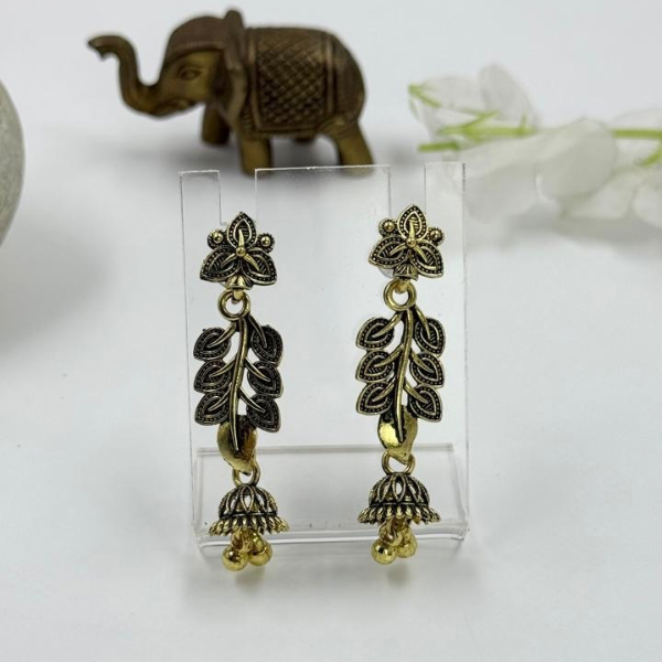 Leaf Grace Oxidised Drop Earrings