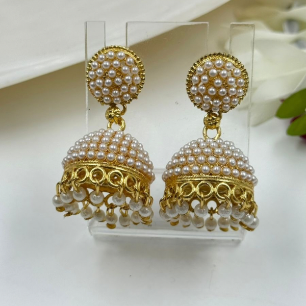 Classic Golden Pearl Jhumka Earrings