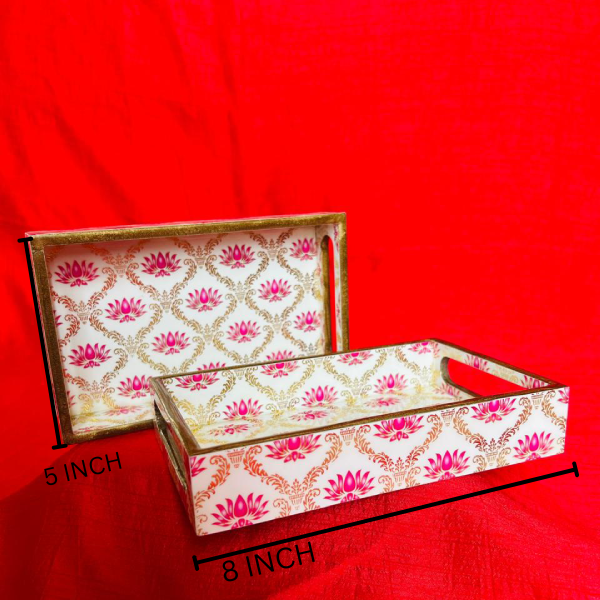 Lotus Elegance: Gold-Detailed Rectangular Tray