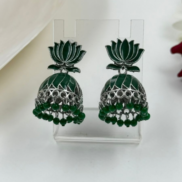 Emerald Lotus Jhumka Earrings
