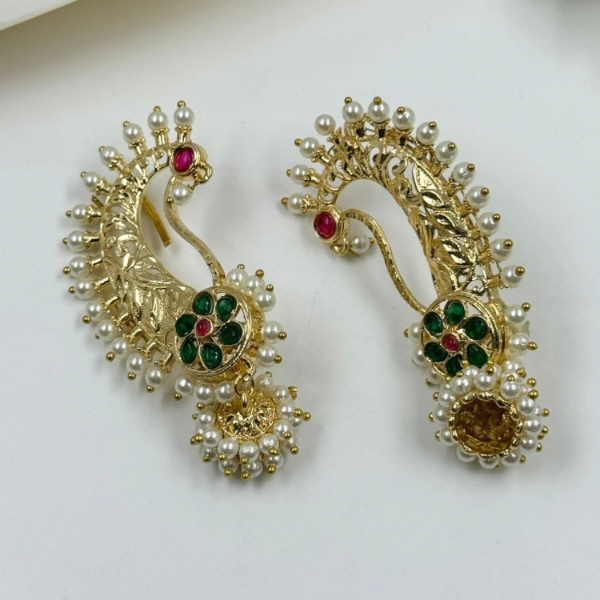 Kaan-Bala Style Gold-Plated Ear Cuffs with Emerald & Ruby Accents