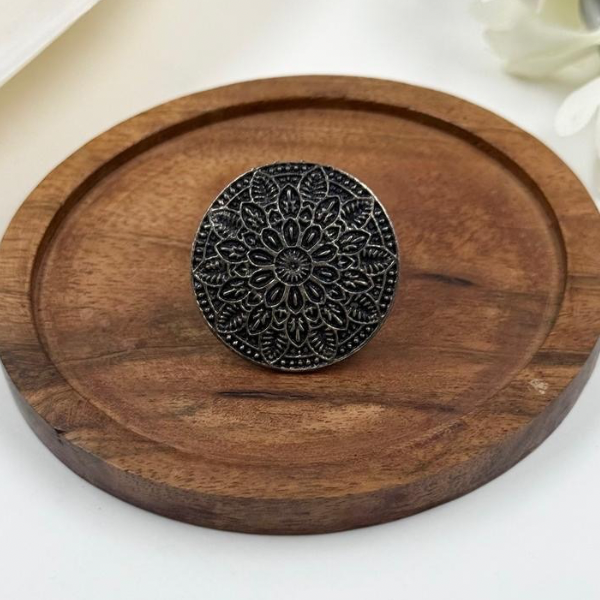Floral Bloom Oxidised Statement Ring