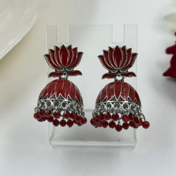 Ruby Lotus Jhumka Earrings