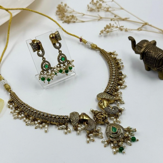 Regal Gold Elephant Pearl Necklace Set