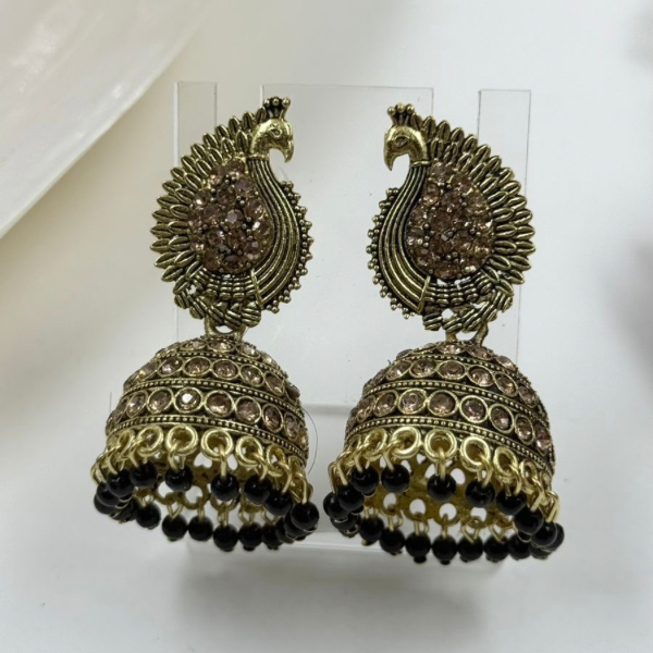 Kundan Peacock Bell Earrings with Antique Finish