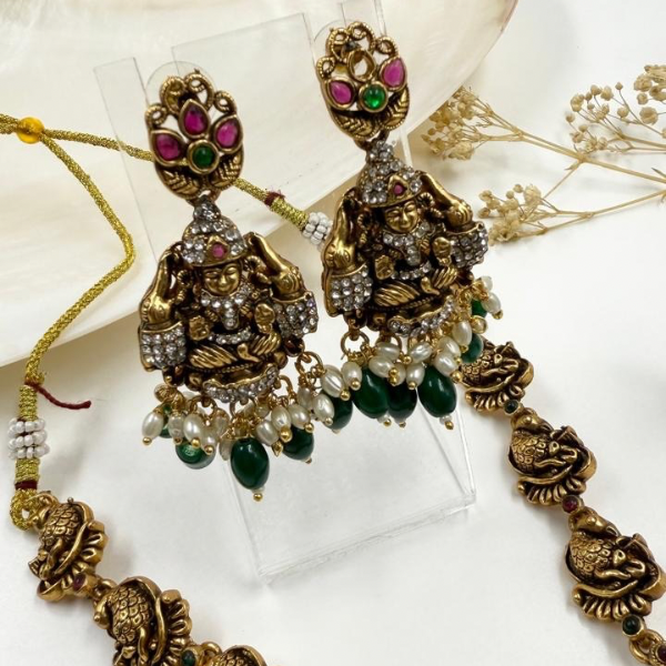 Gold Plated Stone Studded Laxmi Temple Jewellery Set