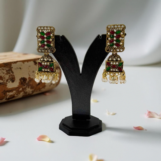 Vintage Square Jhumka- Earrings