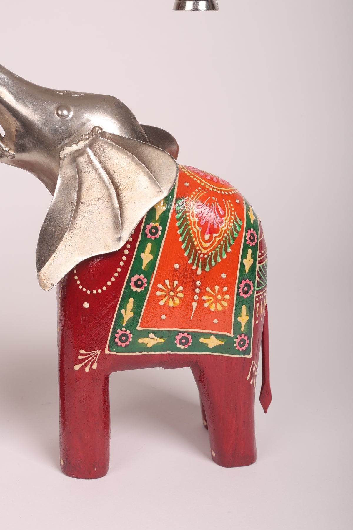 Handpainted Red Elephant Set with Bell for Home Entrance Door