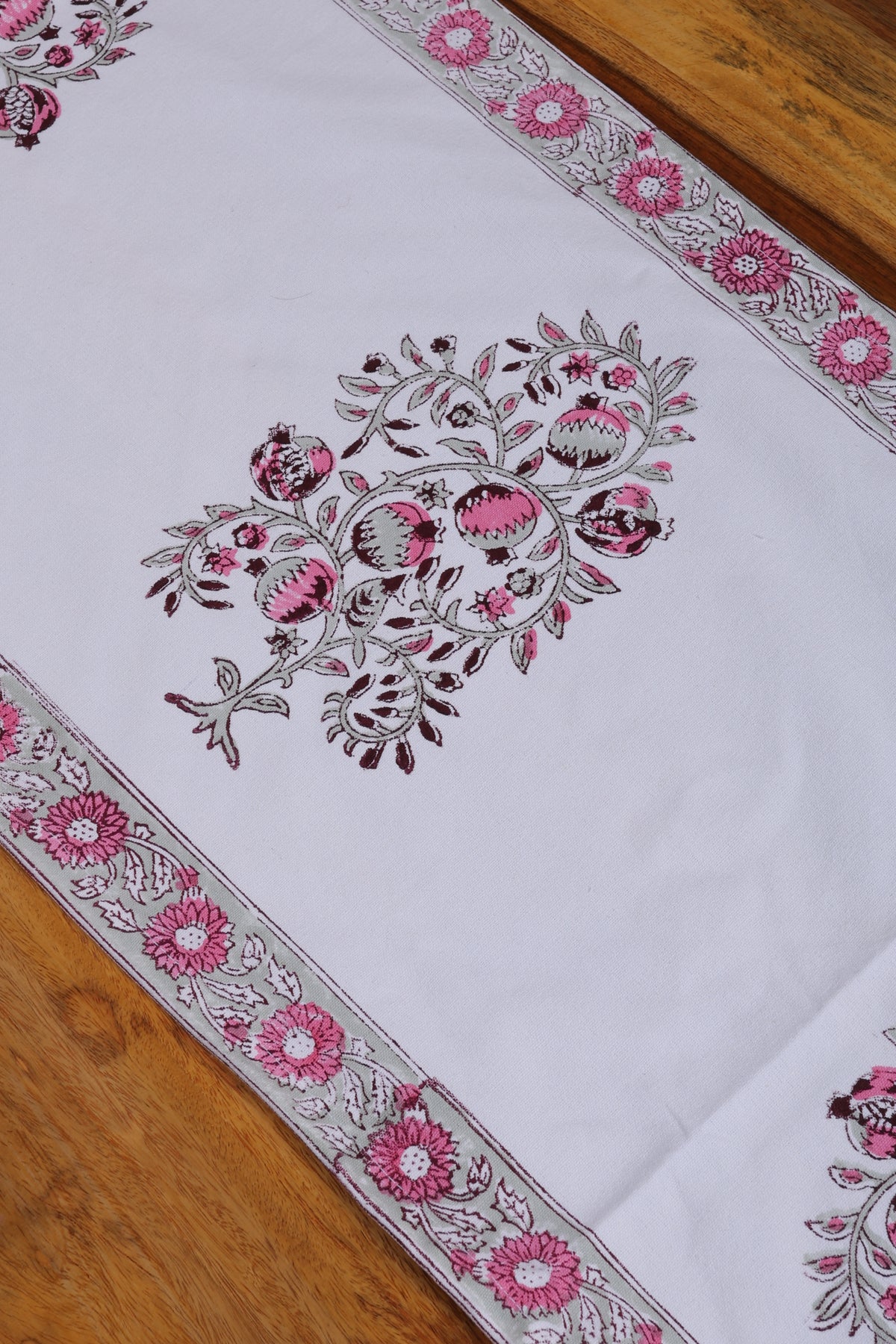 Jaipuri Pink Block Print Dining Table Runners with Mats & Napkins (13 pieces)