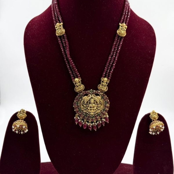 Ruby Beads Lakshmi Temple Set - Royal Jewellery 1