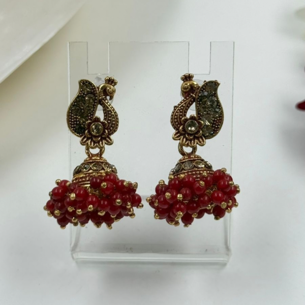 Ruby Peacock Cascade Jhumka Earrings