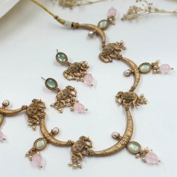 Timeless Ethnic Elegance Gold Elephant Motif Necklace Set