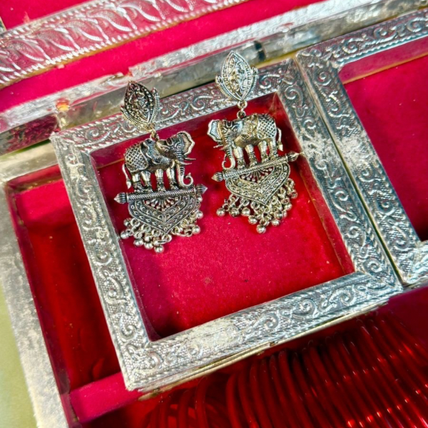 Oxidized Royal Elephant Fan Earrings