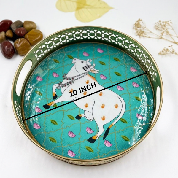 Lotus Serenity: Enchanting Turquoise Cow Tray Set
