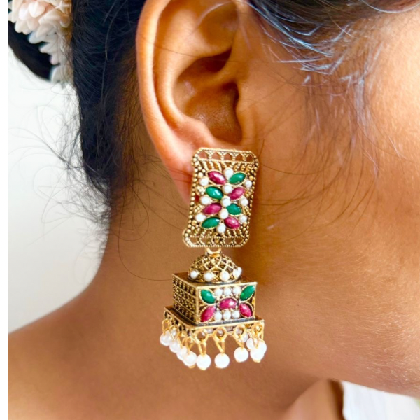 Vintage Square Jhumka- Earrings