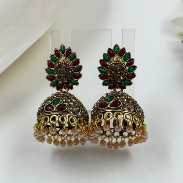 Festive Ruby & Emerald Jhumka Earrings