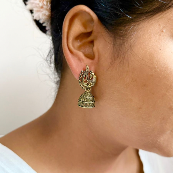 Ethnic Charm Oxidised Peacock Jhumka Earrings