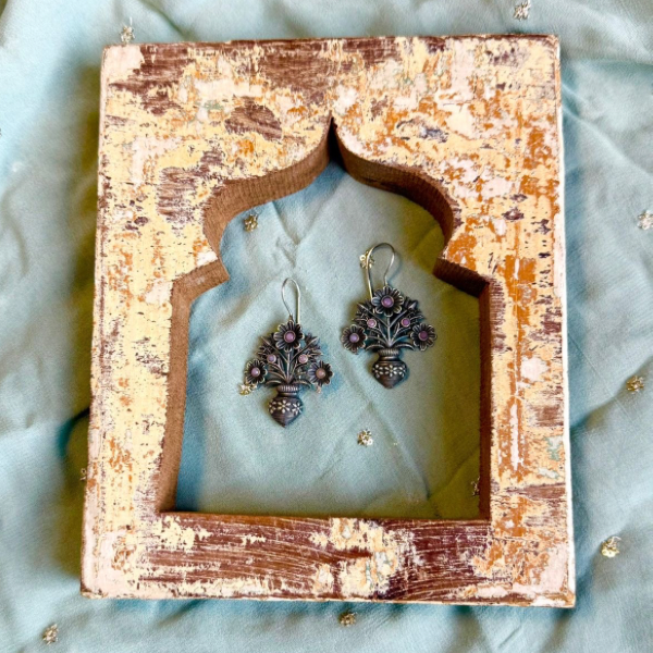 Flower Basket motif drop Earrings