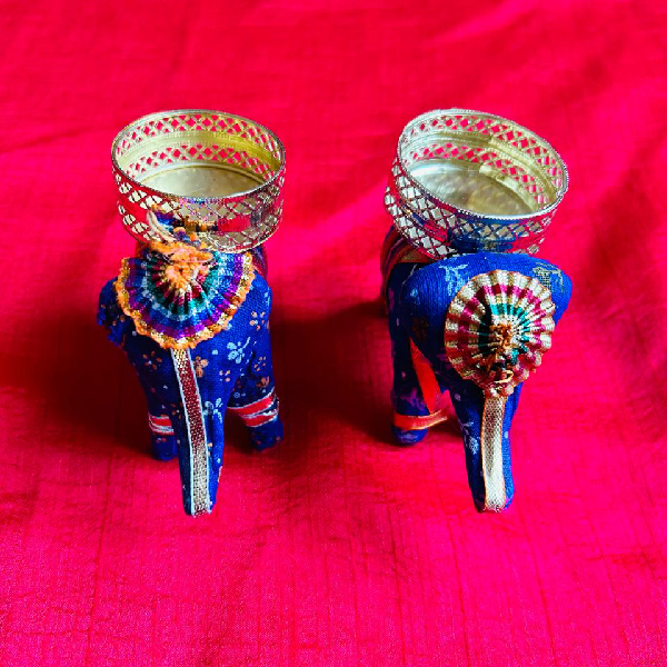 Noble Blue Elephant Candle Diya Set