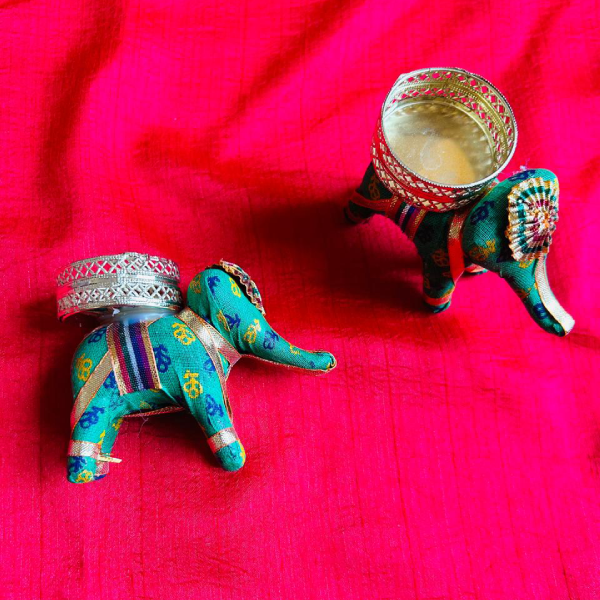 Green Serenity Elephant Candle Holder Set