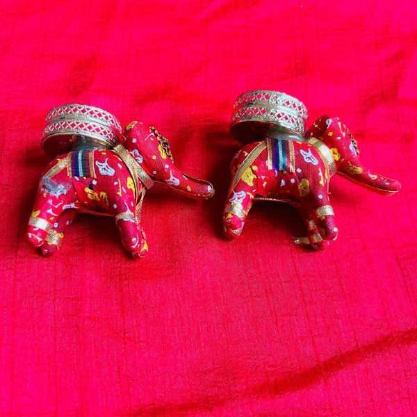 Red Elephant Candle Holder Diya Set