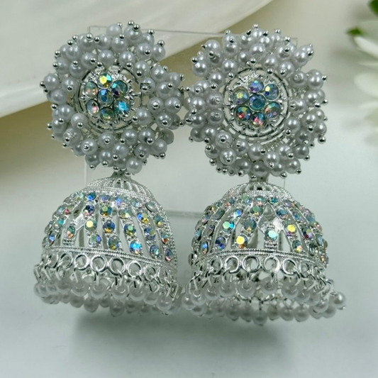 White Pearl Jhumka Earrings