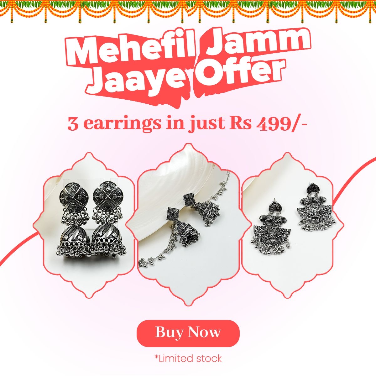 Mehefil Jamm Jaaye Oxidised Silver Earring Combo
