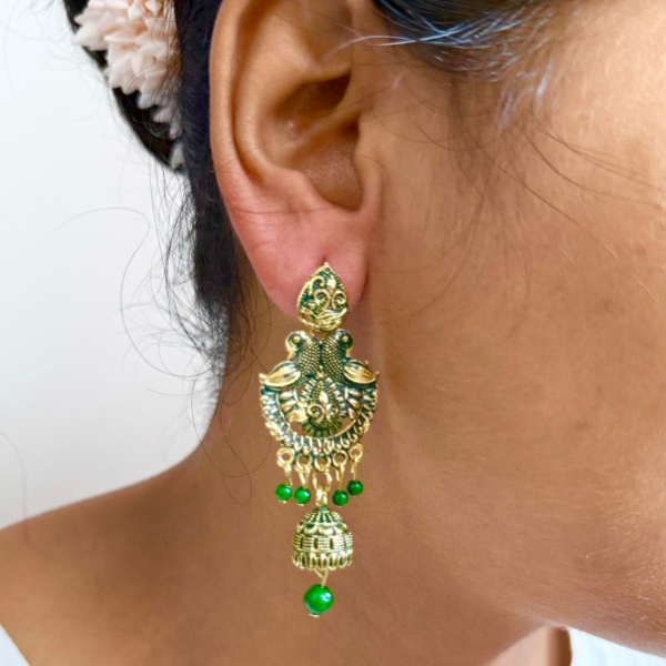 Mystic Peacock Green Danglers Jhumkas