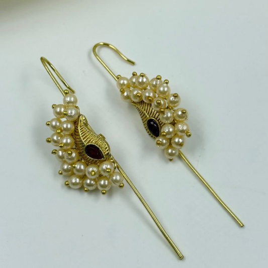 Crimson & Cream Pearl Swirl Gold-Tone Ear Climber