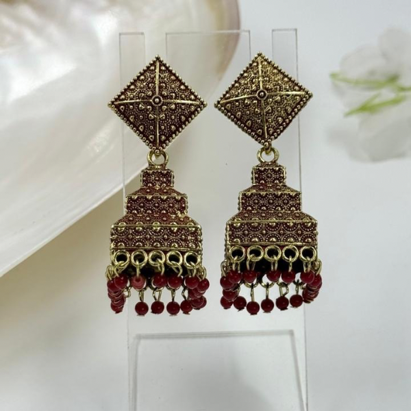 Royal Red Heritage Oxidised Earrings