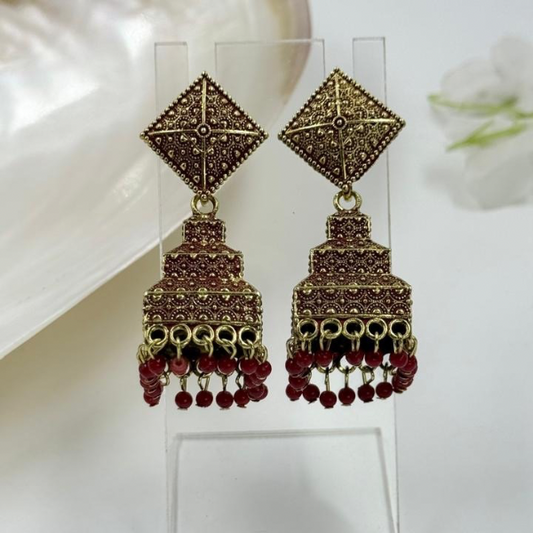 Royal Red Heritage Oxidised Earrings