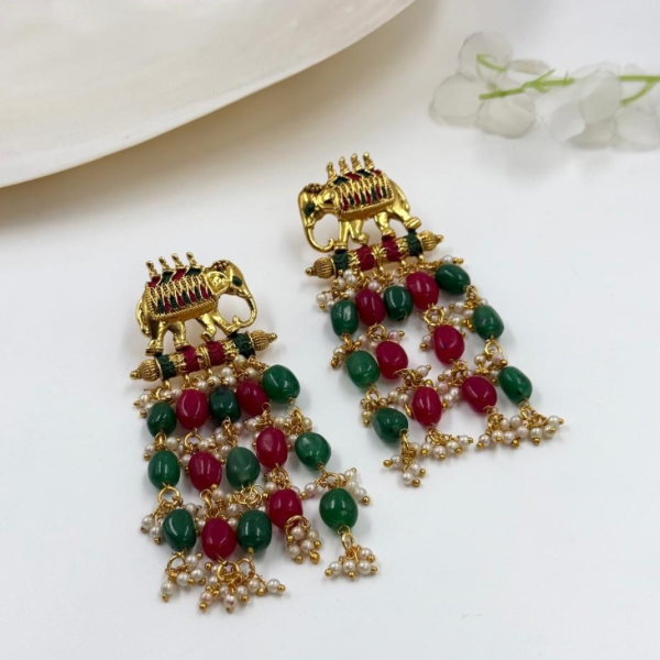 Vibrant Elephant Earrings (Red & Green)