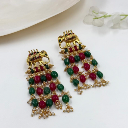 Vibrant Elephant Earrings (Red & Green)