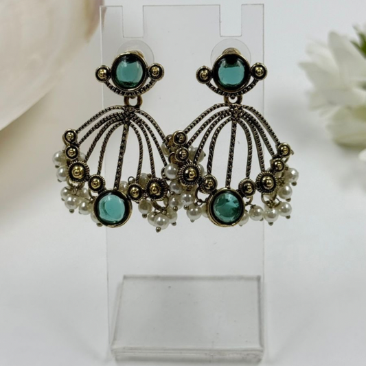 Aqua Drop Delight: Umbrella Jhoomar Earrings