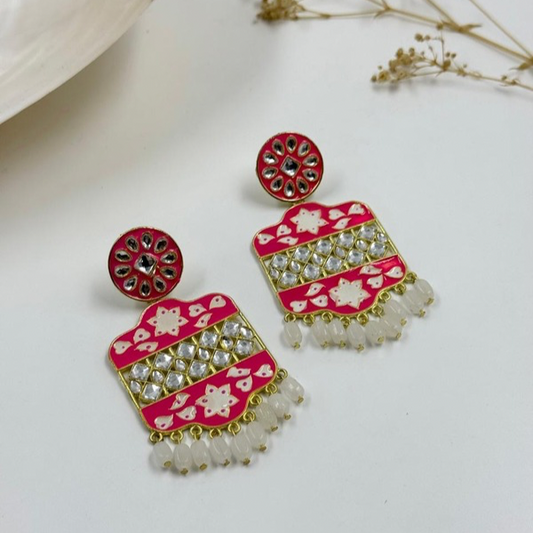 Rosy Radiance Earrings with Pearl Drops