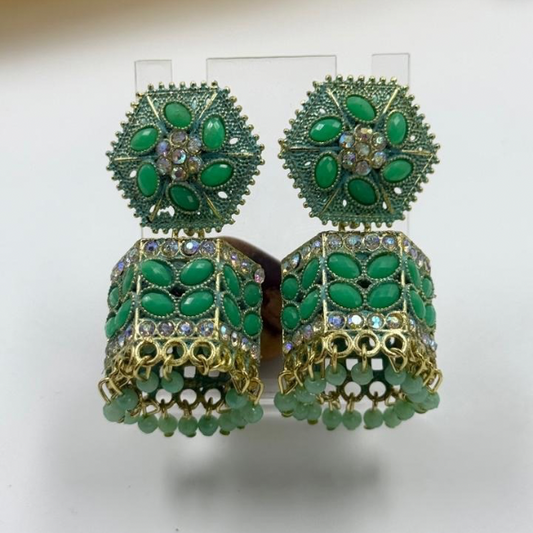 Mint Bloom Jhumka Earrings