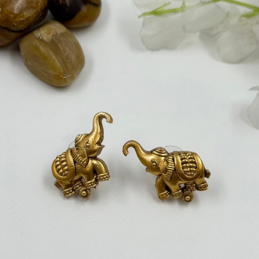 Golden Minimal Elephant Stud Earrings