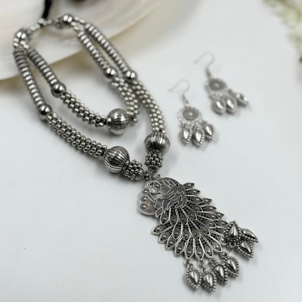 "Mayuri" Oxidized Silver Peacock Necklace Set
